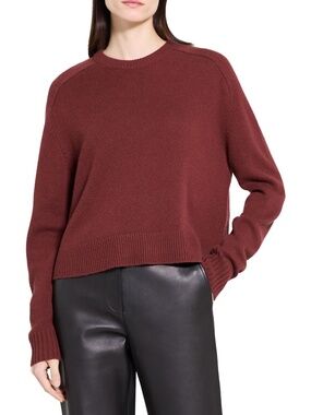 Theory Cashmere Crewneck Crop Sweater Oxblood Red 2 Py Large
